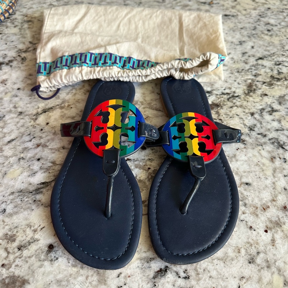 Tory Burch Miller Navy Rainbow Sandals